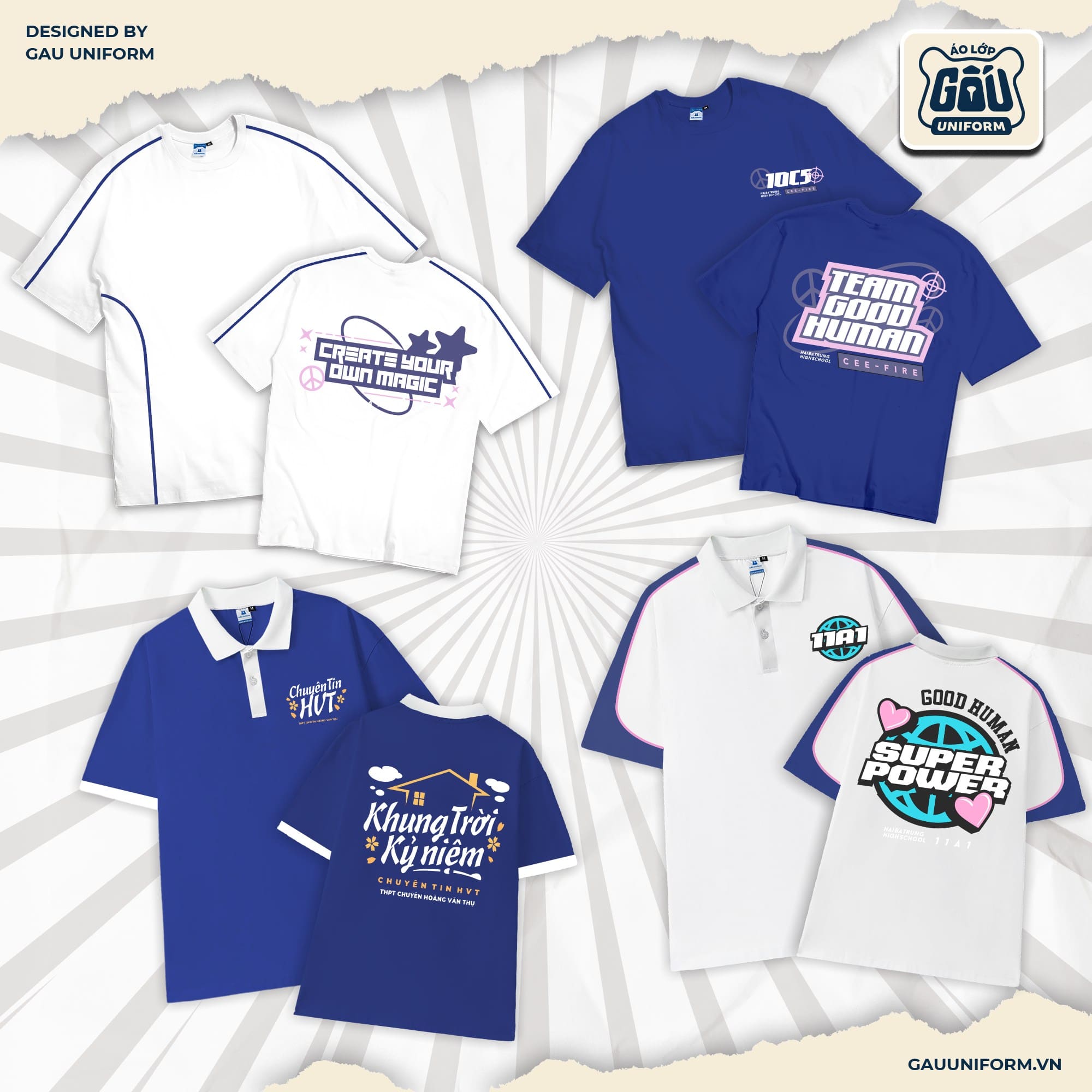 Các mẫu áo lớp màu xanh dương tại GẤU Uniform Các mẫu áo lớp màu xanh dương tại GẤU Uniform