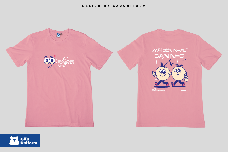 áo đồng phục lớp màu hồng với hình in chibi, mascot áo đồng phục lớp màu hồng với hình in chibi, mascot