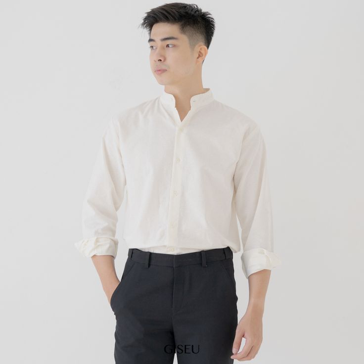 Sơ mi trắng cổ trụ cách phối đồ với áo sơ mi trắng nam cổ trụ