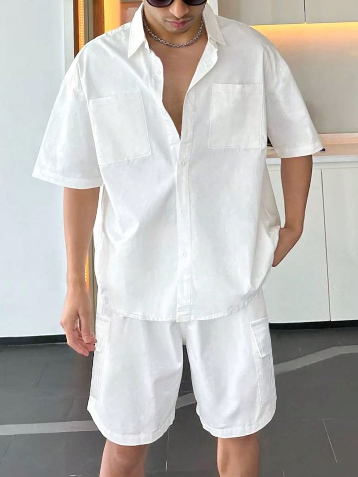 Phối đồ với áo sơ mi trắng nam tay ngắn cách phối áo sơ mi trắng với quần short